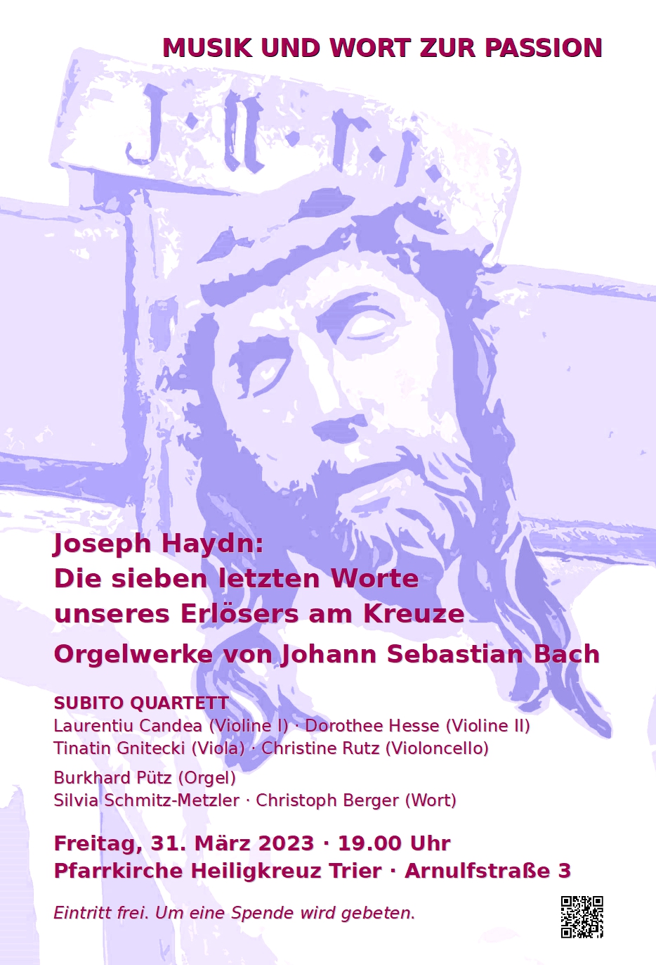 MUSIK UND WORT | Freitag, 31. März 2023 | 19.00 Uhr | Pfarrkirche Heiligkreuz Trier